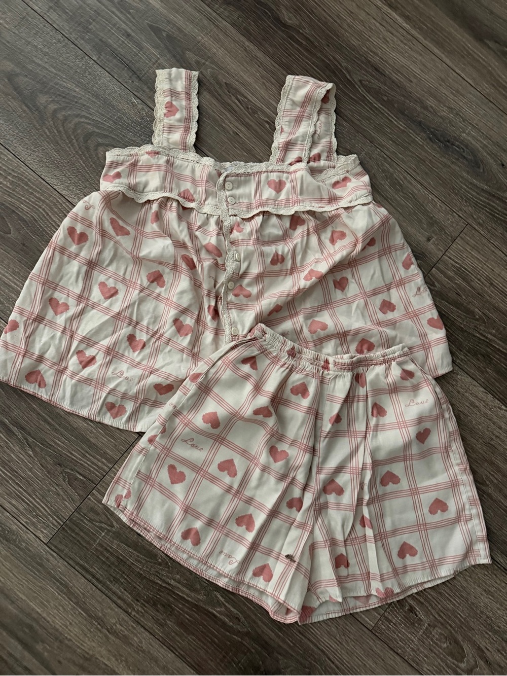 SAM. Pink and Cream Heart Plaid Sleep Set - Tank & Shorts